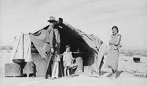 Great Depression: At Holtville, California, family awaiting forced return to Oklahoma. 